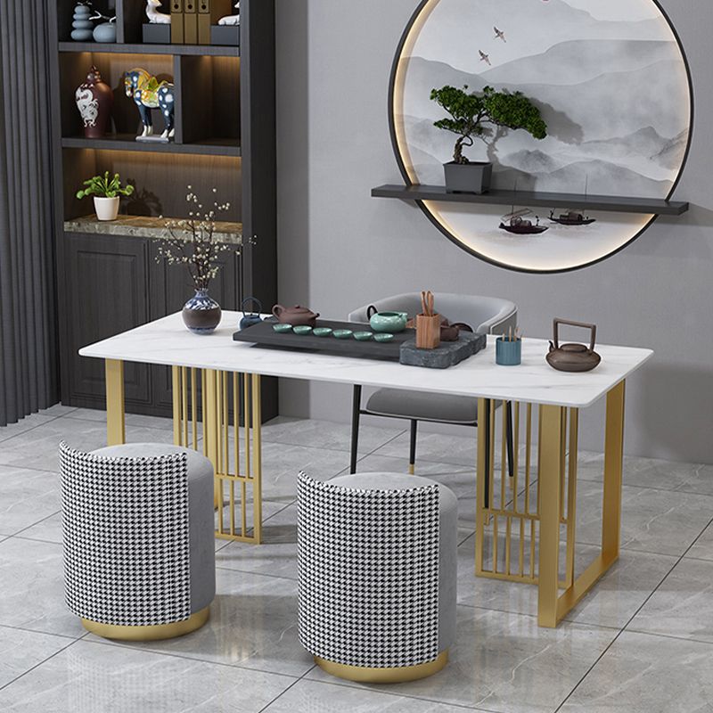 Glam Stone Dining Table Rectangle Iron Table with Golden Double Pedestal Table Clearhalo 'Dining Tables & Seating' 'Dining Tables' 'dining_table' 'furn' 'furn_dining_table' 'Furniture' 'furniture_dining_table' 'Kitchen & Dining Furniture' 'kitchen' 'kitchen_dining_table' 1200x1200_8e4c4087-b0cc-43cb-a8bb-07e49dddc89b