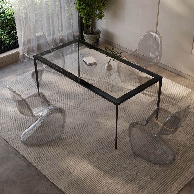 Modern Rectangle Dining Table Clear Glass Tabletop with Aluminum Legs