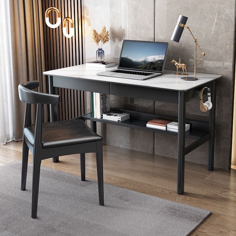 Modern Rectangle Office Desk Antique Finish Computer Desk with Metal Legs Clearhalo 'furn' 'furn_office_desk' 'Furniture' 'Office Desks' 'Office Furniture' 'office_desk' 1200x1200_8e5689db-7a7d-4927-a936-a6304a2bbfd9