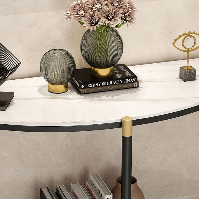 Console a mezza luna di pietra Tabella 33,46 "gambe alte includevano il tavolo dell'accento