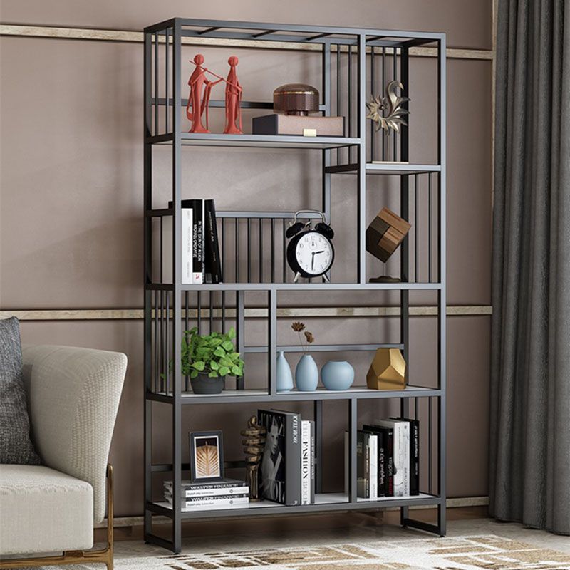 Glam Vertical Open Etagere Bookshelf Iron Frame Manufactured Wood Shelf Bookcase Clearhalo 'Bookcases' 'furn' 'furn_bookcases' 'Furniture' 'furniture_bookcases' 'Office Furniture' 1200x1200_8e58b833-d6a2-483c-9395-8d6a2cd89081