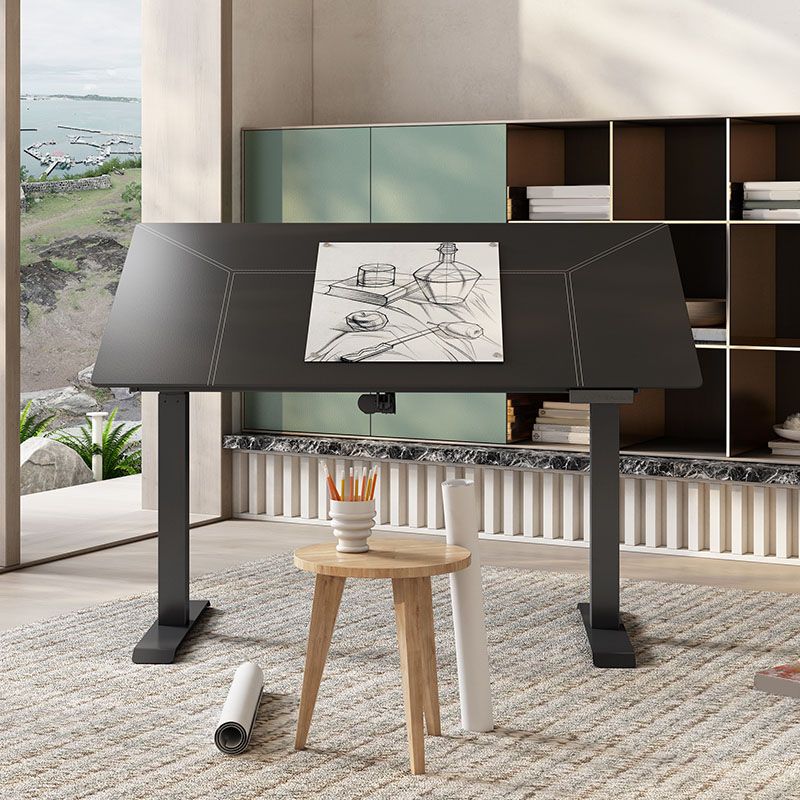 Escritorio de escritura plegable de forma rectangular con patas de metal en blanco/negro