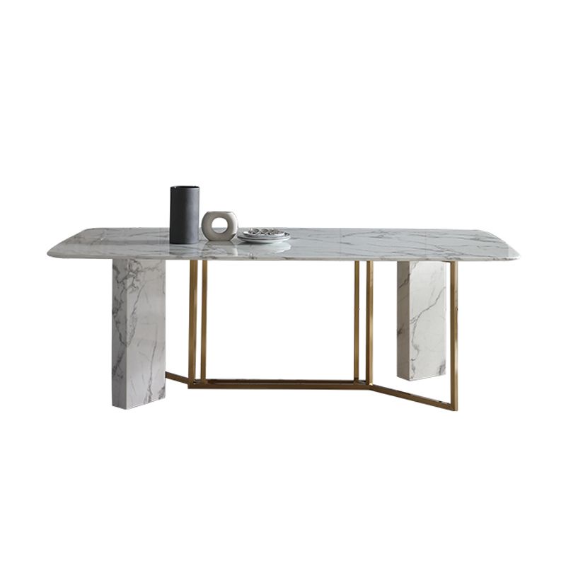 Traditional Luxury Dining Table Rectangle Stone Dining Table with Gold Frame Clearhalo ' dining_table' 'Dining Tables & Seating' 'Dining Tables' 'furn' 'furn_dining_table' 'Furniture' 'furniture_dining_table' 'Kitchen & Dining Furniture' 'kitchen&dining_furn' 'kitchen' 'kitchen_dining_table' 1200x1200_8e5cdd92-2fd9-4524-9bf9-fdeb6d03e149