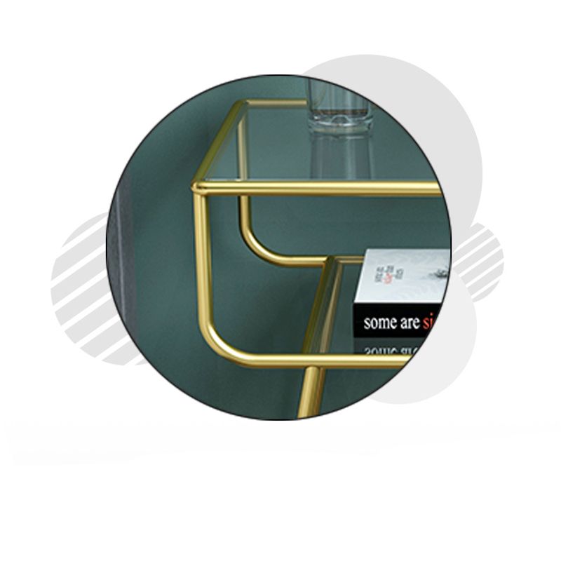 Mesa lateral contemporánea vidrio 4 patas con mesa final de doble nivel rectangular de almacenamiento