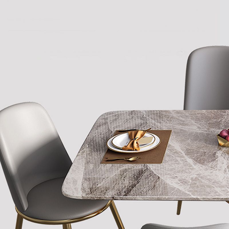 Mesa de comedor rectangular moderna, mesa superior de piedra gris brillante para el hogar