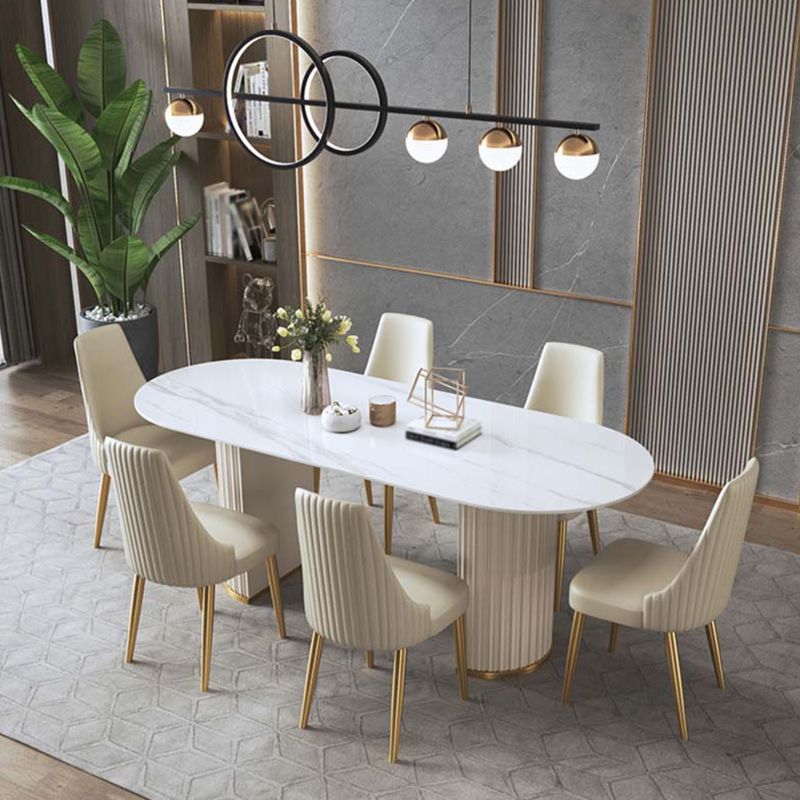 Traditional Luxury Oval Dining Room Table Sintered Stone Table with White Double Pedestal Clearhalo ' dining_table' 'Dining Tables & Seating' 'Dining Tables' 'furn' 'furn_dining_table' 'Furniture' 'furniture_dining_table' 'Kitchen & Dining Furniture' 'kitchen&dining_furn' 'kitchen' 'kitchen_dining_table' 1200x1200_8e69396f-1d0c-477b-9bd0-f8cf3c7c4d32