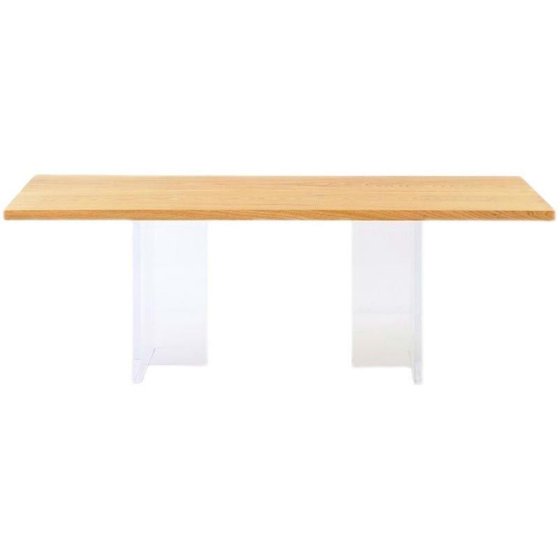 Acrylic Clear Double Pedestal Dining Table Modern Solid Wood Top Dinette Table Clearhalo 'Dining Tables & Seating' 'Dining Tables' 'dining_table' 'furn' 'furn_dining_table' 'Furniture' 'Kitchen & Dining Furniture' 1200x1200_8e6e616d-70fa-4044-b26c-9862e5d6e0f5
