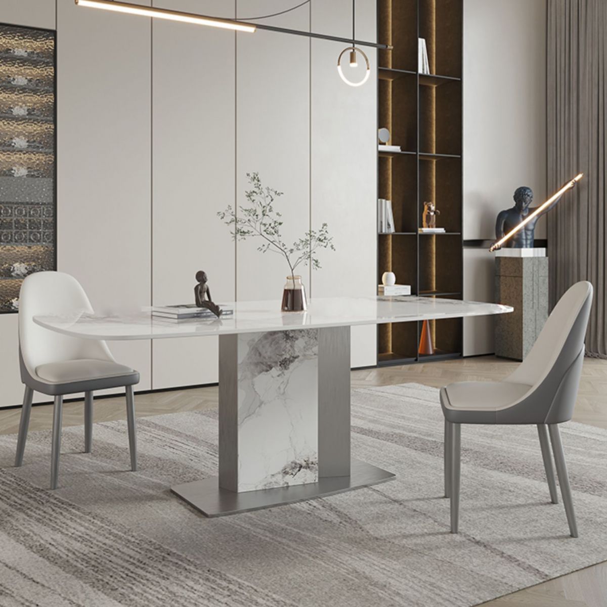 Designer Style Sintered Stone Top Dining Set E 1/2/3/5/7 Pieces Dining Table with Chairs Clearhalo 'Dining Room Sets' 'Dining Tables & Seating' 'dining_room_set' 'furn' 'furn_dining_room_set' 'Furniture' 'furniture_dining_room_set' 'Kitchen & Dining Furniture' 1200x1200_8e713f94-3c11-40ed-b4c8-80d83c19df70