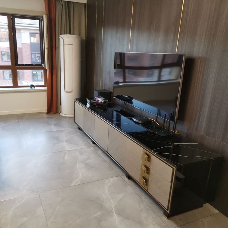 Stand TV contemporaneo con cassetti supporti televisivi chiusi