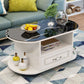 table basse ovale moderne avec étagère et tiroir et roulettes