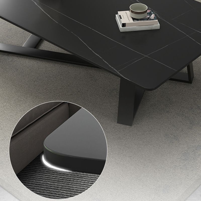 Stone and Metal Coffee Table Contemporary Coffee or End Table with Cross Legs