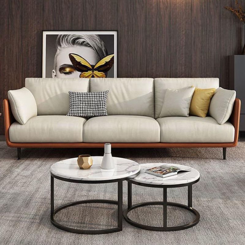 Imitation Leather Sofa with Pillow Back Square Armrest Latex Seat Filled with Wood Clearhalo 'Furniture' 'furniture_sofas' 'kitchen' 'kitchen_sofas' 'Living Room Furniture' 'Sofa' 'sofas' 1200x1200_8e7b90ba-8ec1-43f4-b379-2713fd5df973