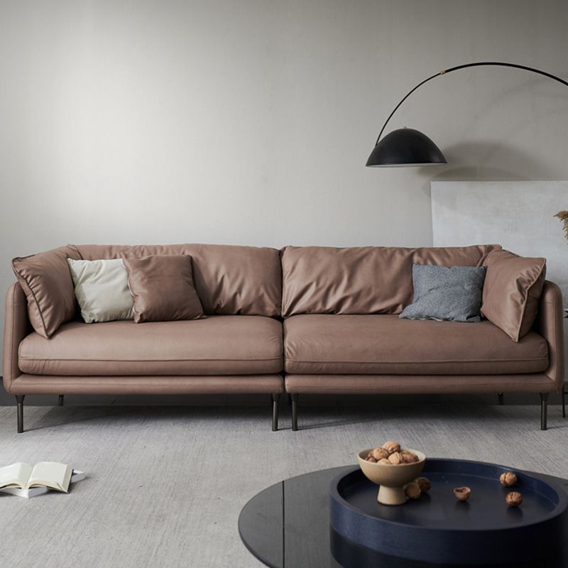 ミッドセンチュリーモダンレザーソファ32.28 "枕付きタキシードアームソファ