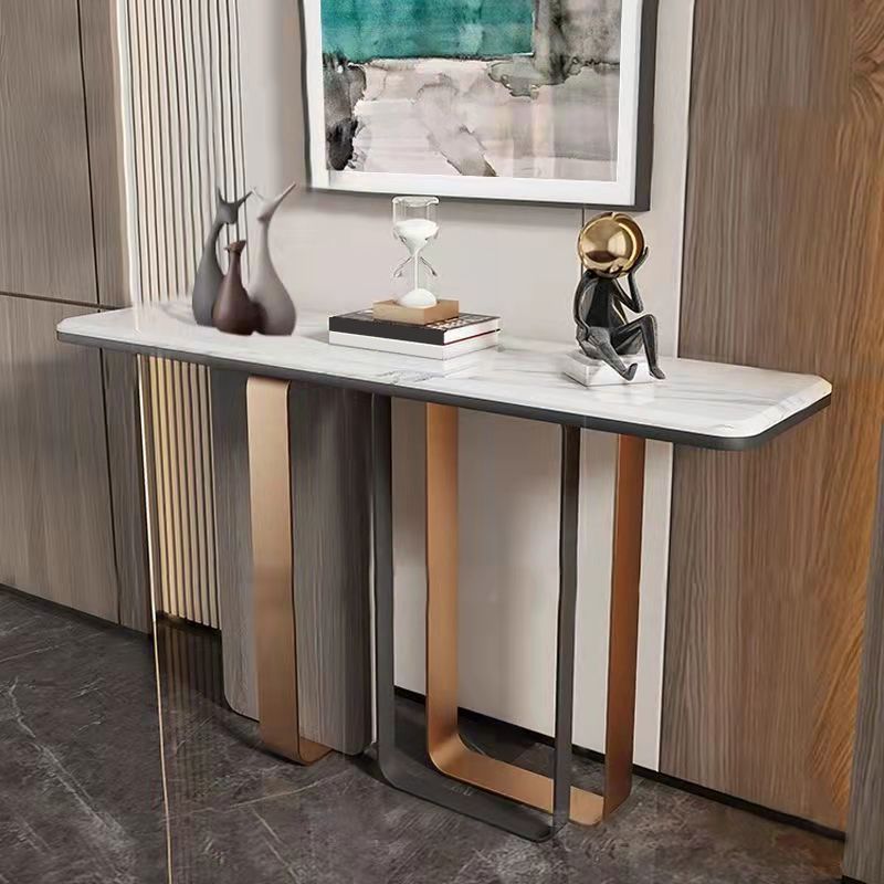 Tabella di accento glam largo 11 "Stone Tabella accento console bianco rettangolo bianco