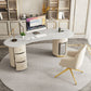 モダンな3引き出しオフィスデスクストーン29.53 "背の高い白いライティングデスク