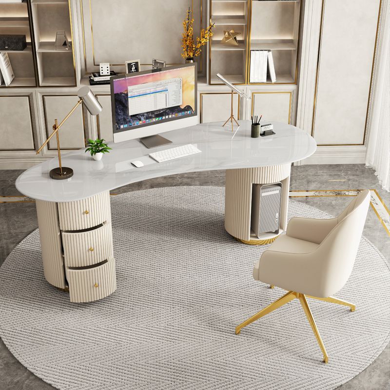 モダンな3引き出しオフィスデスクストーン29.53 "背の高い白いライティングデスク