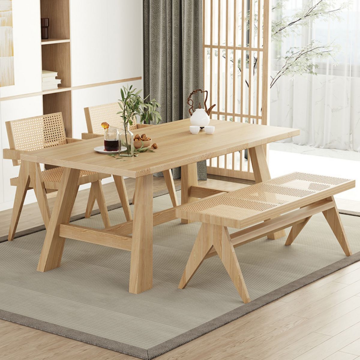 Modern 1/4/5 Pieces Dining Set Rectangle Pine Wood Dining Table for Dining Room Clearhalo 'Dining Room Sets' 'Dining Tables & Seating' 'dining_room_set' 'furn' 'furn_dining_room_set' 'Furniture' 'furniture_dining_room_set' 'Kitchen & Dining Furniture' 'kitchen&dining_furn' 'kitchen' 1200x1200_8e927e4b-f606-42a7-adff-275c7d4c5152