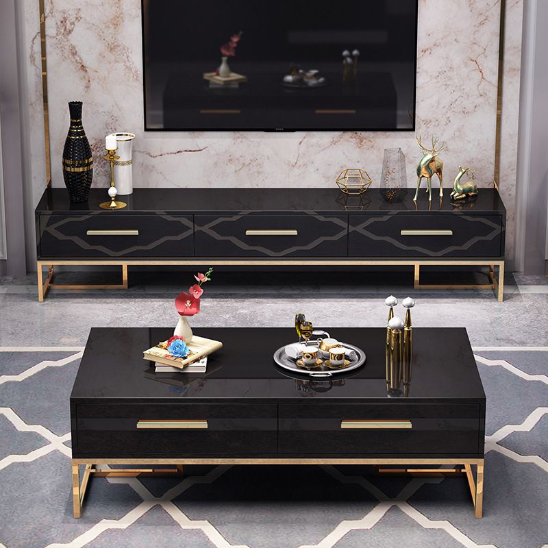 Glam TV Media Stand Glass Enclosed Storage TV Stand Console with Drawers Clearhalo 'furn' 'furn_tv_stands_entertainment_centers' 'Furniture' 'Living Room Furniture' 'TV Stands & Entertainment Centers' 'TV Stands & Media Storage Furniture' 'tv_stands_entertainment_centers' 1200x1200_8e93df34-6240-4fe0-b38e-d8fbf5783fb8
