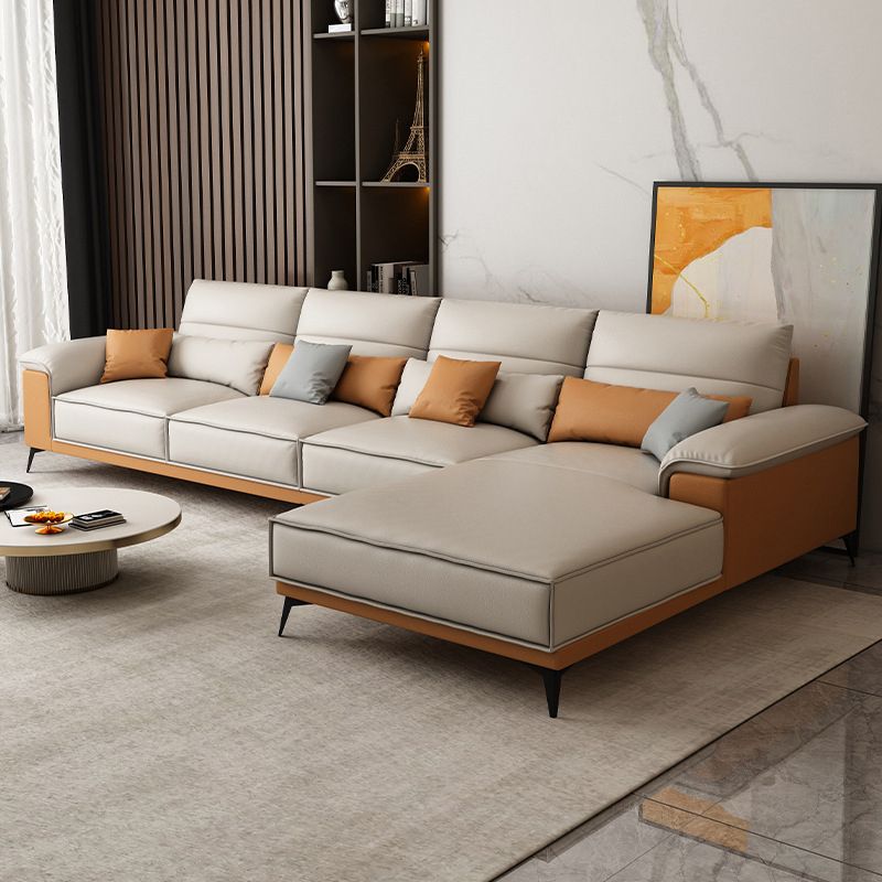 Cuscino braccio top sezione in pelle faux beige sezionale con cuscini