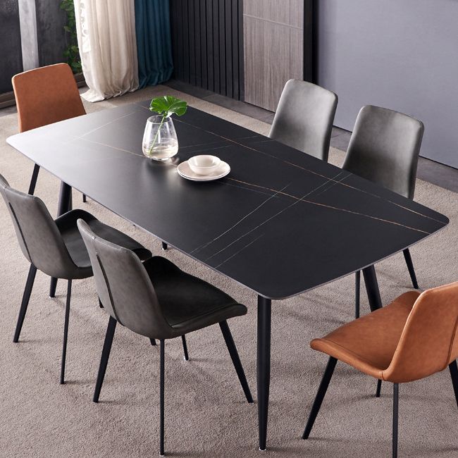 Sintered Stone Rectangular Dining Table Contemporary with Four Legs Base Table in Black Clearhalo ' dining_table' 'Dining Tables & Seating' 'Dining Tables' 'Furniture' 'furniture_dining_table' 'Kitchen & Dining Furniture' 'kitchen&dining_furn' 'kitchen' 'kitchen_dining_table' 1200x1200_8e9720d6-39cc-4eae-8176-4c5c5af277ca