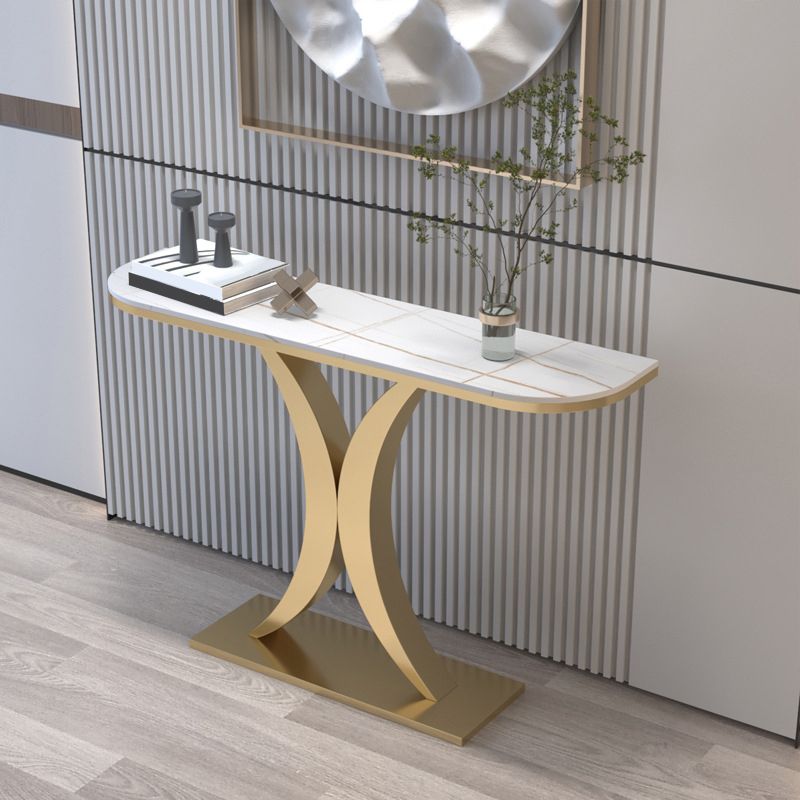 12 inch Wide Glam Accent Table Half Moon Shape Metal Console Table for Hall Clearhalo 'Console Tables' 'console_tables' 'Entry & Mudroom Furniture' 'furn' 'furn_console_tables' 'Furniture' 1200x1200_8e9901eb-199e-40b3-8f57-e769049b4ca7
