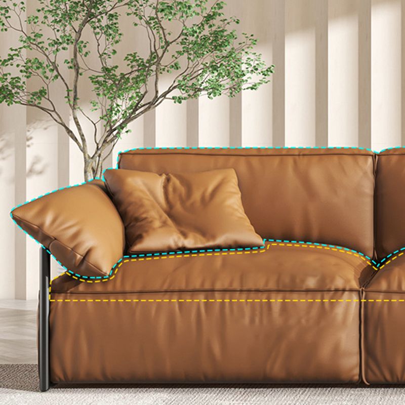 Contemporary Genuine Leather Living Room Pillow Top Arm Cushions Sofa