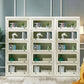 Urban Oak Wood Standard Bookcase White Vertical Bookshelf with Glass Doors