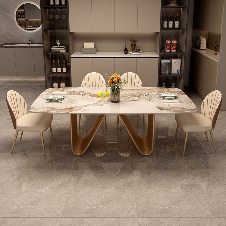 Modern Sintered Stone Dining Room Set Standard Height with Double Pedestal Base Dining Table Set Clearhalo 'Dining Room Sets' 'Dining Tables & Seating' 'dining_room_set' 'furn' 'furn_dining_room_set' 'Furniture' 'furniture_dining_room_set' 'Kitchen & Dining Furniture' 'kitchen&dining_furn' 'kitchen' 1200x1200_8ea8a766-e117-4f9a-82d2-92e736eefd56