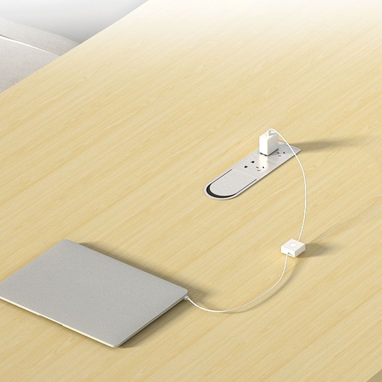 Bureau de bureau manufacturé de couleur naturelle Bureau rectangulaire avec base en métal blanc