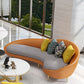 Faux Leather Sloped Arm Sofa Contemporary Curved Sofa in Orange