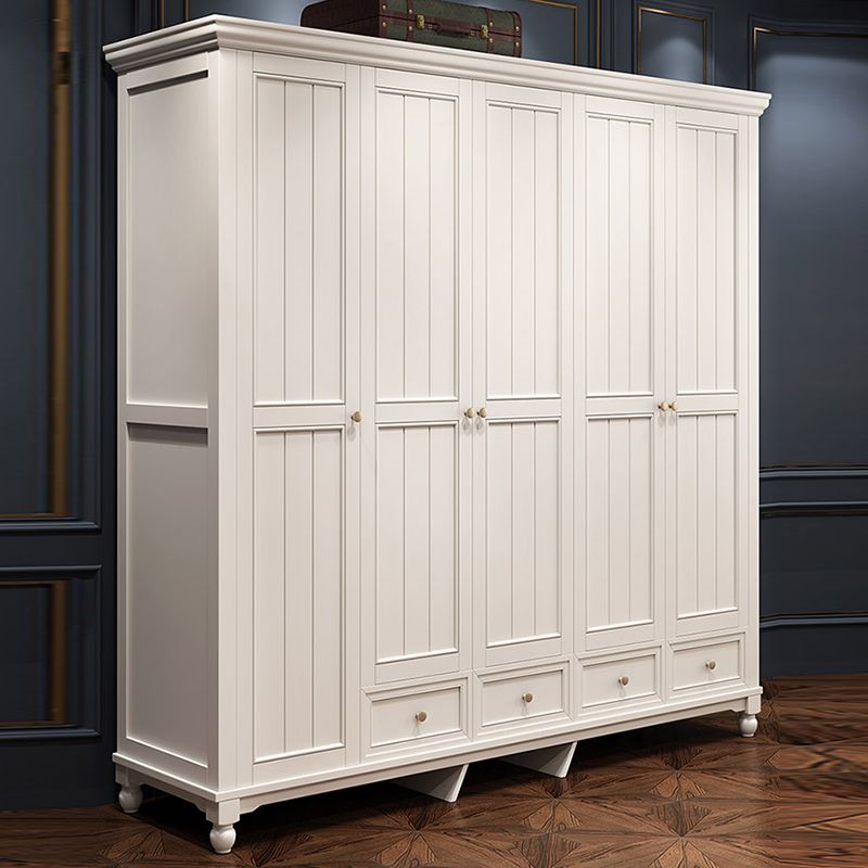 Armoire blanche de campagne française pour chambre à coucher avec des tiroirs
