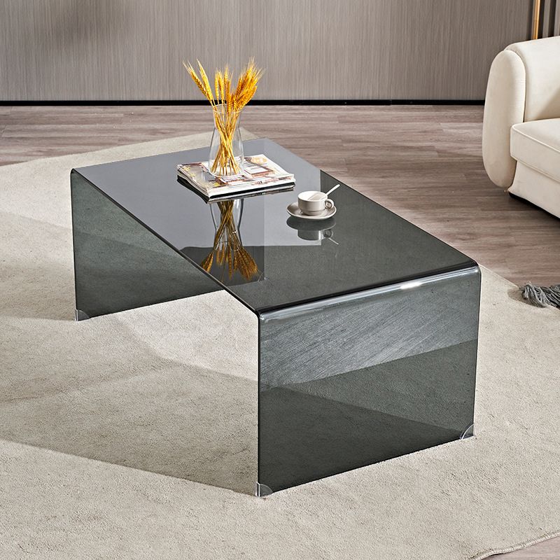 Modern Rectangle Glass Coffee Table Sled Base Cocktail Table