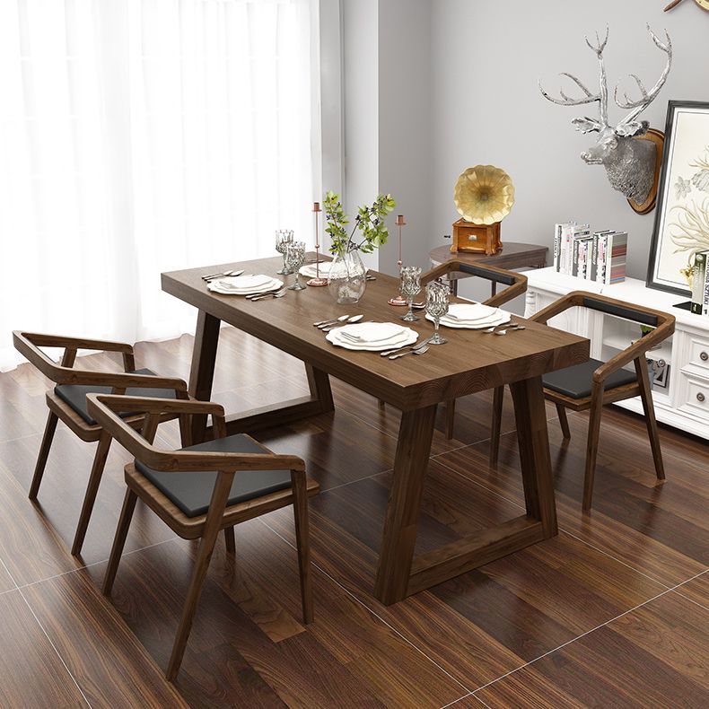 Fixed Solid Wood Top Kitchen Table Set with Double Pedestal Base Dining Table Sets for Home Clearhalo 'Dining Room Sets' 'Dining Tables & Seating' 'dining_room_set' 'furn' 'furn_dining_room_set' 'Furniture' 'furniture_dining_room_set' 'Kitchen & Dining Furniture' 'kitchen&dining_furn' 'kitchen' 1200x1200_8eb1b10b-d76d-4aa8-b9b0-3c75e19d5e43