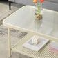 Table basse rectangulaire en verre de 15,75 po, table de cocktail à 4 pieds en fer avec étagère