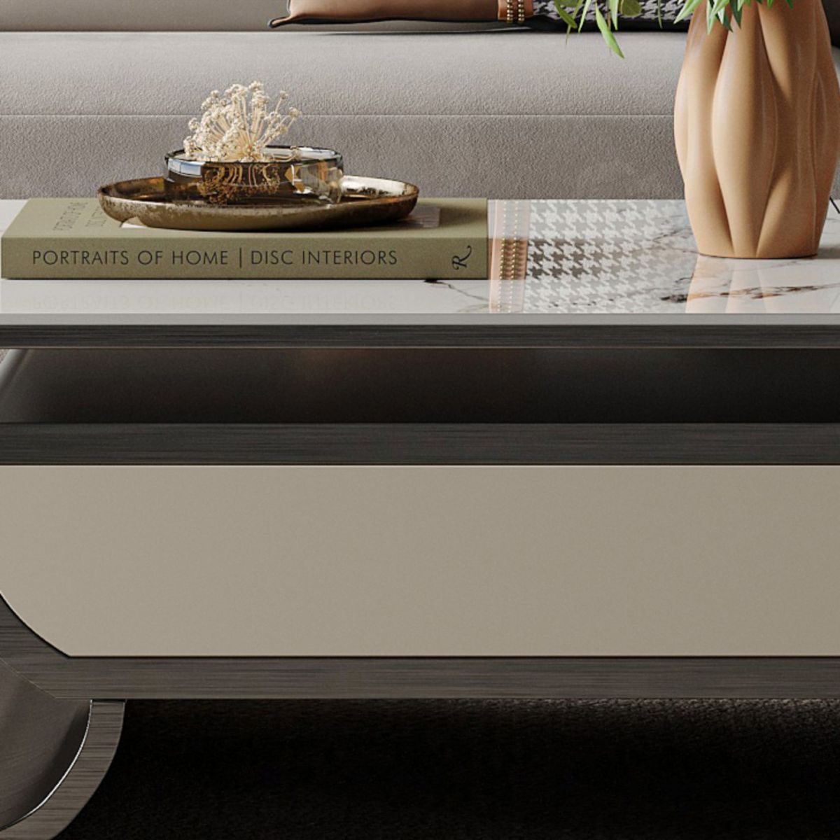 Slate abstrakter Kaffeetisch Glam Rechteckige Cocktailtisch mit Lagerschublade