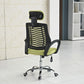 Bureaustoel met hoge rugleuning en hoofdsteun met chroomframe
