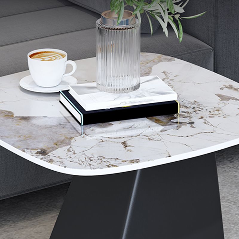 Rectangular Stone End Table Modernism Pedestal Side Table, 23.6" W x 19.7" D x 23.6" H