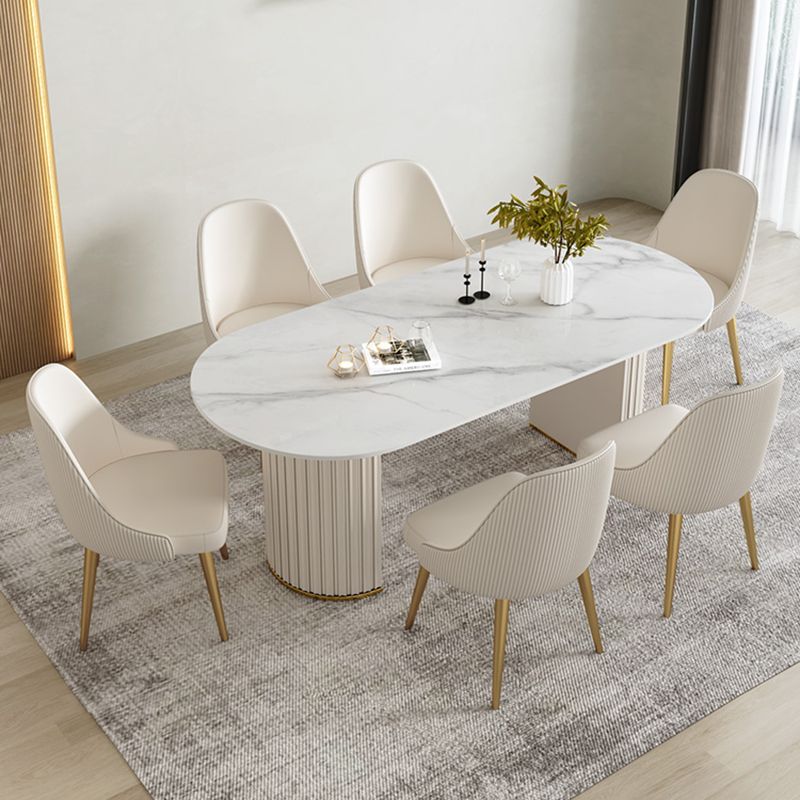 Simple Oval Dining Room Table Sintered Stone Top Double Pedestal Table Clearhalo 'Dining Tables & Seating' 'Dining Tables' 'dining_table' 'furn' 'furn_dining_table' 'Furniture' 'Kitchen & Dining Furniture' 1200x1200_8ec1aa6b-665e-4410-8c64-5f6f43e59110