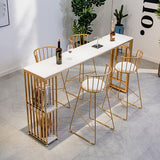 Faux Marble Bistro Table 2-shelf Rectangle Bar Height Cocktail Table with Metal Base