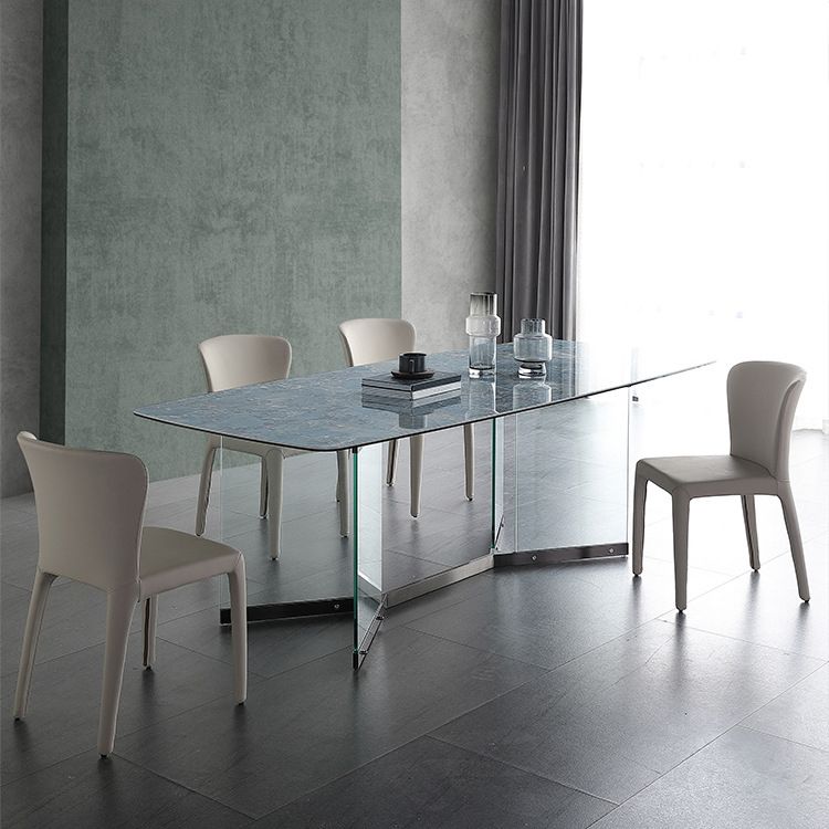 Rechthoekige blauwe stenen eettafel Modern gehard glazen meubels met schroeftafel