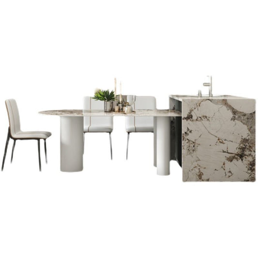 Steen bovenste eettafel traditionele luxe eettafel met 3 poten in het wit