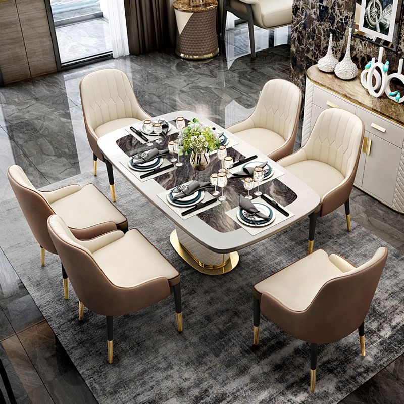 Glam Marble Rectangle Shape Dining Table Standard Kitchen Dining Table with Pedestal Base Clearhalo ' dining_table' 'Dining Tables & Seating' 'Dining Tables' 'furn' 'furn_dining_table' 'Furniture' 'furniture_dining_table' 'Kitchen & Dining Furniture' 'kitchen&dining_furn' 'kitchen' 'kitchen_dining_table' 1200x1200_8ec8c263-f896-42ba-be26-9ddaed78256f