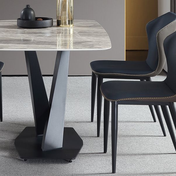 Minimalist Kitchen Gray Dining Table Sintered Stone Rectangle Dining Table with Pedestal Base Clearhalo ' dining_table' 'Dining Tables & Seating' 'Dining Tables' 'furn' 'furn_dining_table' 'Furniture' 'furniture_dining_table' 'Kitchen & Dining Furniture' 'kitchen&dining_furn' 'kitchen' 'kitchen_dining_table' 1200x1200_8ecb54e0-b022-4e5b-8516-35f70ef49c4c