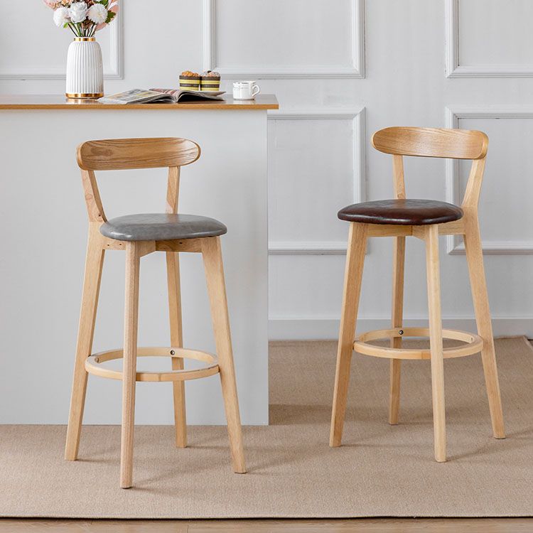 Nordic Solid Wood Bar Stools Upholstered Indoor Bar Stool with Natural Base Clearhalo 'Bar Furniture' 'Bar Stools' 'bar_stools' 'furn' 'furn_bar_stools' 'Furniture' 'Kitchen & Dining Furniture' 1200x1200_8ecdd6fa-e428-47b8-80f5-f0f45e63f982