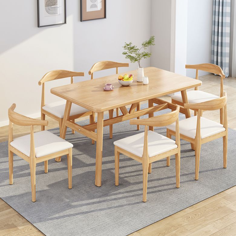 Mesa de comedor rectangular mesa de comedor de base de caballete en nogal y natural