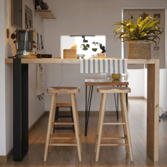 Living Room Rectangle Wood Top Counter Table Wood and Metal Pedestal Modern Bar Table Clearhalo 'Bar Furniture' 'Bar Tables' 'bar_tables' 'furn' 'furn_bar_tables' 'Furniture' 'furniture_bar_tables' 'Kitchen & Dining Furniture' 1200x1200_8eda511d-eb5f-41e3-9531-a0fd90d3123c