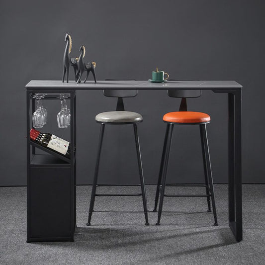 Contemporary Bar Dining Table Rectangle Bar Table Metal Base with Shelves in Grey Clearhalo 'Bar Furniture' 'Bar Tables' 'bar_tables' 'Furniture' 'furniture_bar_tables' 'Kitchen & Dining Furniture' 'kitchen&dining_furn' 'kitchen' 1200x1200_8edb2731-8582-448e-a5e6-6fea7f5996a5
