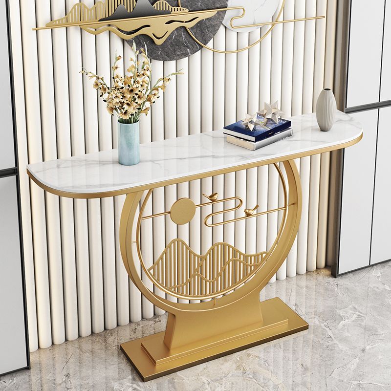 Tavolo con console altezza glam in pietra mezzo luna 1-scaffale 31,5 "