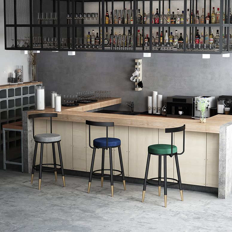Modern Counter Round Bar Stool Armless Velvet Bar Stool with Footrest Iron Base Clearhalo 'Bar Furniture' 'Bar Stools' 'bar_stools' 'furn' 'furn_bar_stools' 'furniture_bar_stools' 'Kitchen & Dining Furniture' 'kitchen&dining_furn' 'kitchen' 'kitchen_furn' Furniture' 1200x1200_8ee2b951-d41b-4e2b-8c39-81e5539c8779