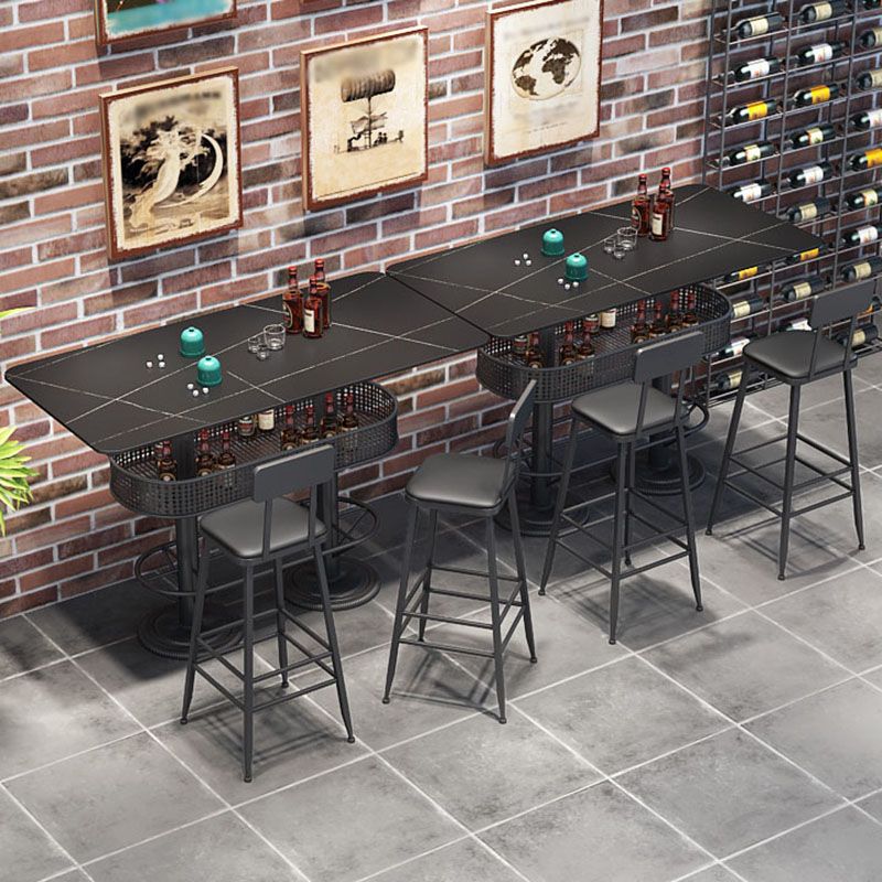 Industrial Black Iron Bar Table Faux Marble Top 41.3"H Bistro Table with Storage Clearhalo 'Bar Furniture' 'Bar Tables' 'bar_tables' 'furn' 'furn_bar_tables' 'Furniture' 'furniture_bar_tables' 'Kitchen & Dining Furniture' 'kitchen&dining_furn' 'kitchen' 1200x1200_8ee33512-ef76-4f7c-ac7e-774213c70661